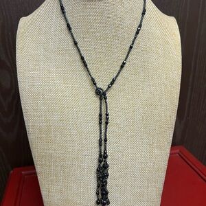 Black Beaded Lariat Necklace Minimalist Jewelry